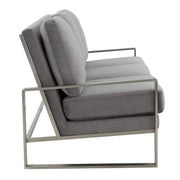 Jefferson 3-Seater Sofa Upholstered in Velvet/Leather with Gold/Silver Steel Base Velvet Silver Light Grey Sofa Leisuremod