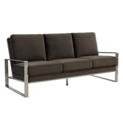 Jefferson 3-Seater Sofa Upholstered in Velvet/Leather with Gold/Silver Steel Base Velvet Silver Dark Grey Sofa Leisuremod