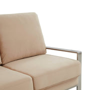 Jefferson 3-Seater Sofa Upholstered in Velvet/Leather with Gold/Silver Steel Base Velvet Silver Beige Sofa Leisuremod