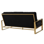 Jefferson 3-Seater Sofa Upholstered in Velvet/Leather with Gold/Silver Steel Base Velvet Gold Black Sofa Leisuremod