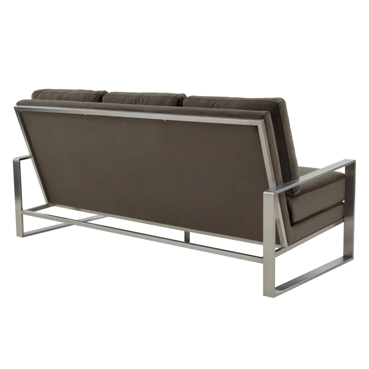 Jefferson 3-Seater Sofa Upholstered in Velvet/Leather with Gold/Silver Steel Base Velvet Silver Dark Grey Sofa Leisuremod
