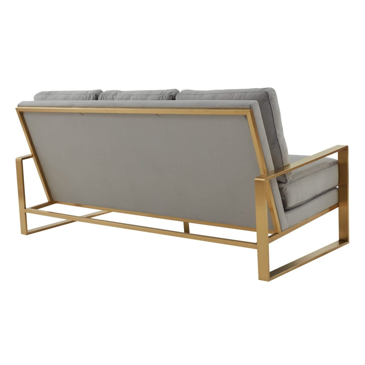 Jefferson 3-Seater Sofa Upholstered in Velvet/Leather with Gold/Silver Steel Base Velvet Gold Light Grey Sofa Leisuremod