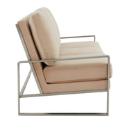 Jefferson 3-Seater Sofa Upholstered in Velvet/Leather with Gold/Silver Steel Base Velvet Silver Beige Sofa Leisuremod