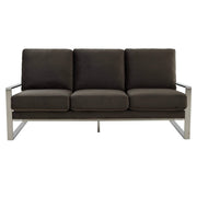 Jefferson 3-Seater Sofa Upholstered in Velvet/Leather with Gold/Silver Steel Base Velvet Silver Dark Grey Sofa Leisuremod