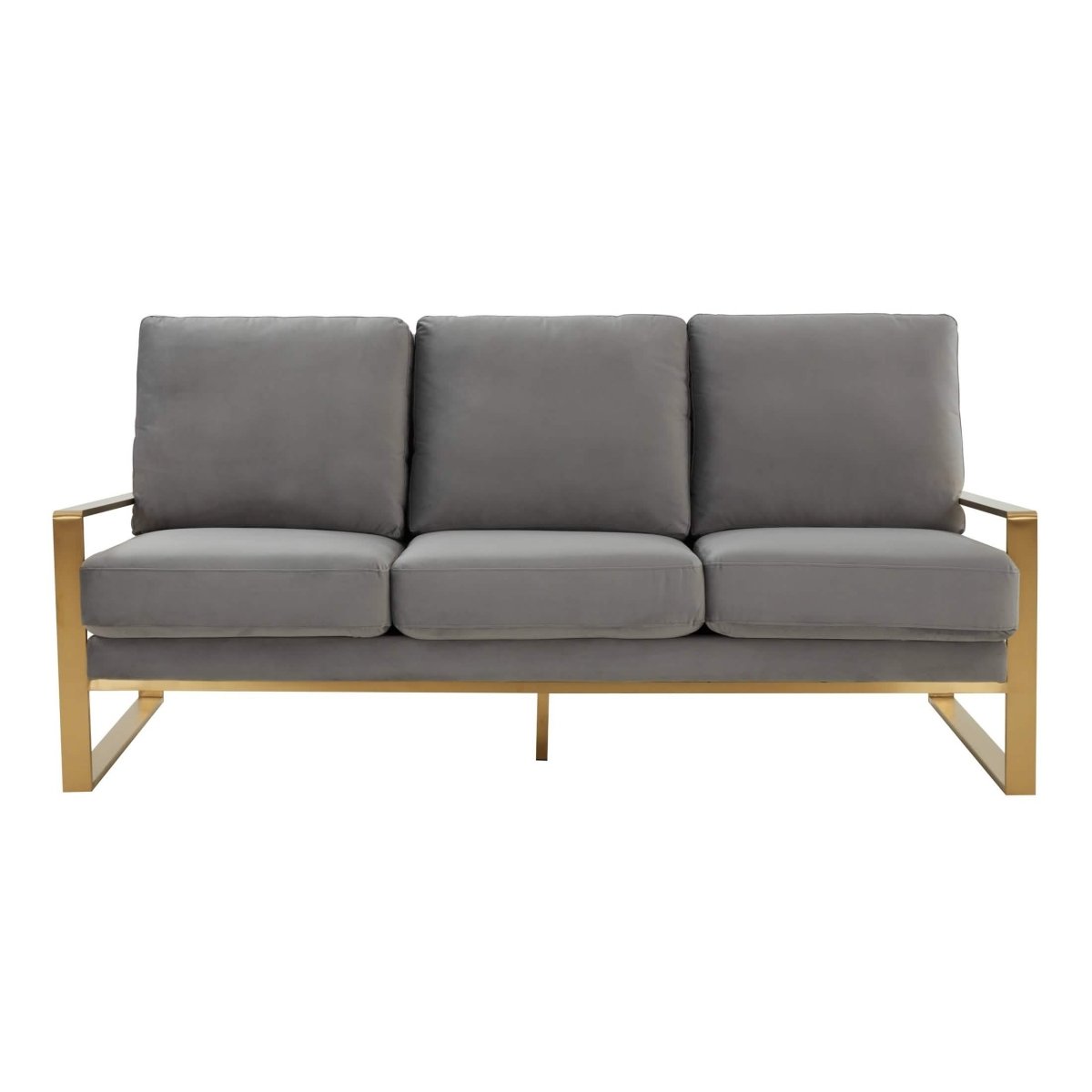 Jefferson 3-Seater Sofa Upholstered in Velvet/Leather with Gold/Silver Steel Base Velvet Gold Light Grey Sofa Leisuremod