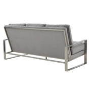 Jefferson 3-Seater Sofa Upholstered in Velvet/Leather with Gold/Silver Steel Base Velvet Silver Light Grey Sofa Leisuremod