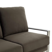 Jefferson 3-Seater Sofa Upholstered in Velvet/Leather with Gold/Silver Steel Base Velvet Silver Dark Grey Sofa Leisuremod