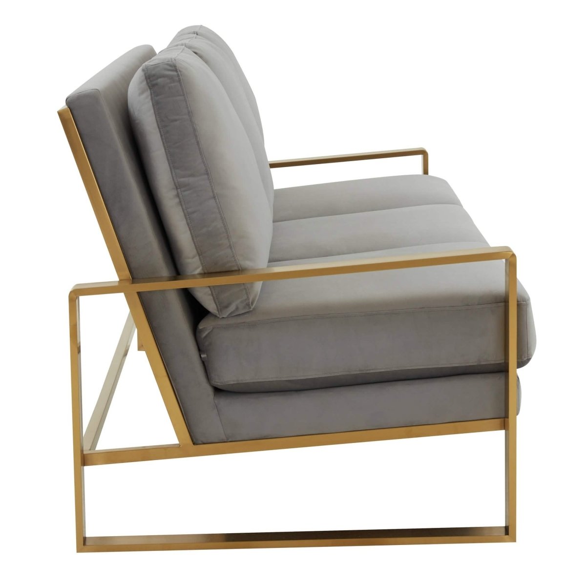 Jefferson 3-Seater Sofa Upholstered in Velvet/Leather with Gold/Silver Steel Base Velvet Gold Light Grey Sofa Leisuremod