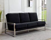 Jefferson 3-Seater Sofa Upholstered in Velvet/Leather with Gold/Silver Steel Base Velvet Silver Black Sofa Leisuremod
