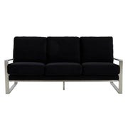 Jefferson 3-Seater Sofa Upholstered in Velvet/Leather with Gold/Silver Steel Base Velvet Silver Black Sofa Leisuremod