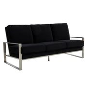 Jefferson 3-Seater Sofa Upholstered in Velvet/Leather with Gold/Silver Steel Base Velvet Silver Black Sofa Leisuremod