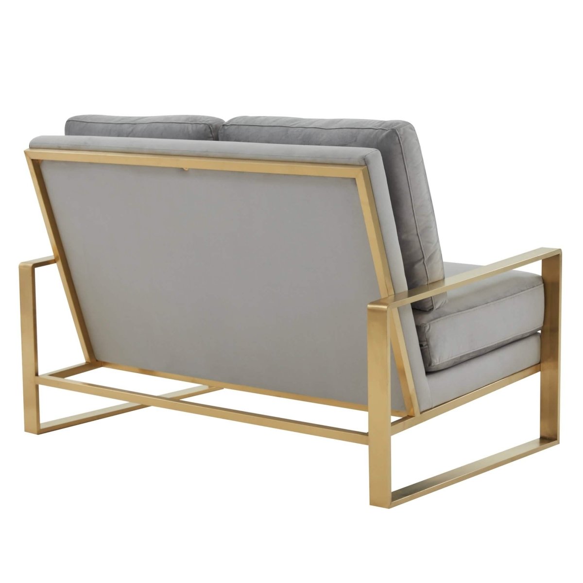 Jefferson Contemporary Velvet/Leather Loveseat with Stainless Steel Frame Silver Black Sofa Leisuremod