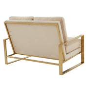 Jefferson Contemporary Velvet/Leather Loveseat with Stainless Steel Frame Velvet Gold Beige Sofa Leisuremod