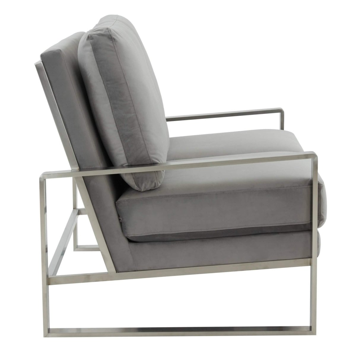 Jefferson Contemporary Velvet/Leather Loveseat with Stainless Steel Frame Silver Black Sofa Leisuremod