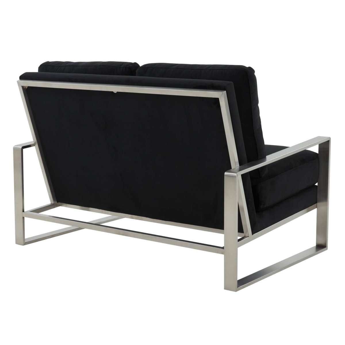 Jefferson Contemporary Velvet/Leather Loveseat with Stainless Steel Frame Velvet Silver Beige Sofa Leisuremod