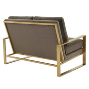 Jefferson Contemporary Velvet/Leather Loveseat with Stainless Steel Frame Velvet Gold Orange Sofa Leisuremod