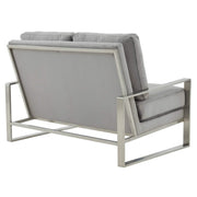 Jefferson Contemporary Velvet/Leather Loveseat with Stainless Steel Frame Velvet Silver Light Grey Sofa Leisuremod
