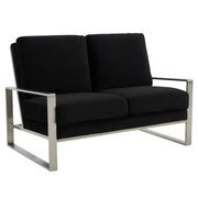 Jefferson Contemporary Velvet/Leather Loveseat with Stainless Steel Frame Velvet Silver Beige Sofa Leisuremod