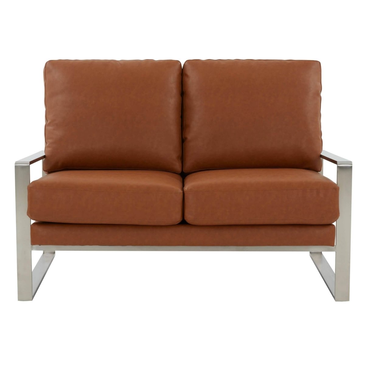 Jefferson Contemporary Velvet/Leather Loveseat with Stainless Steel Frame Leather Gold White Sofa Leisuremod