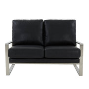Jefferson Contemporary Velvet/Leather Loveseat with Stainless Steel Frame Silver Black Sofa Leisuremod
