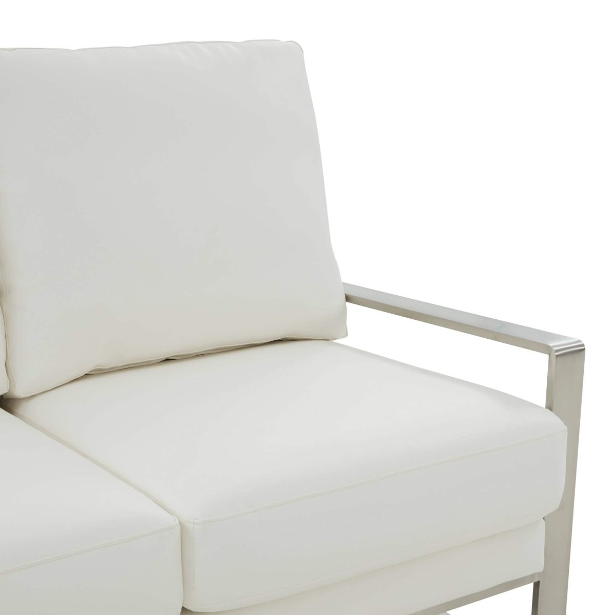 Jefferson Contemporary Velvet/Leather Loveseat with Stainless Steel Frame Leather Silver Navy Blue Sofa Leisuremod