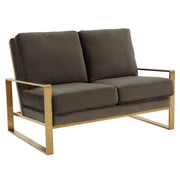 Jefferson Contemporary Velvet/Leather Loveseat with Stainless Steel Frame Velvet Gold Dark Grey Sofa Leisuremod
