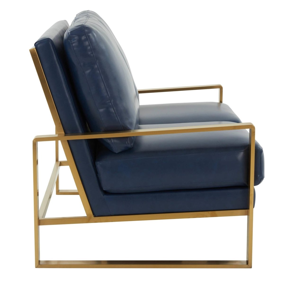 Jefferson Contemporary Velvet/Leather Loveseat with Stainless Steel Frame Leather Gold Grey Sofa Leisuremod