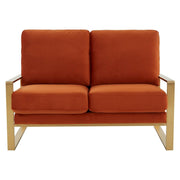 Jefferson Contemporary Velvet/Leather Loveseat with Stainless Steel Frame Silver Black Sofa Leisuremod
