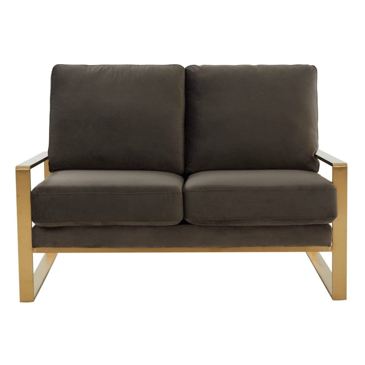 Jefferson Contemporary Velvet/Leather Loveseat with Stainless Steel Frame Silver Black Sofa Leisuremod