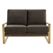 Jefferson Contemporary Velvet/Leather Loveseat with Stainless Steel Frame Silver Black Sofa Leisuremod