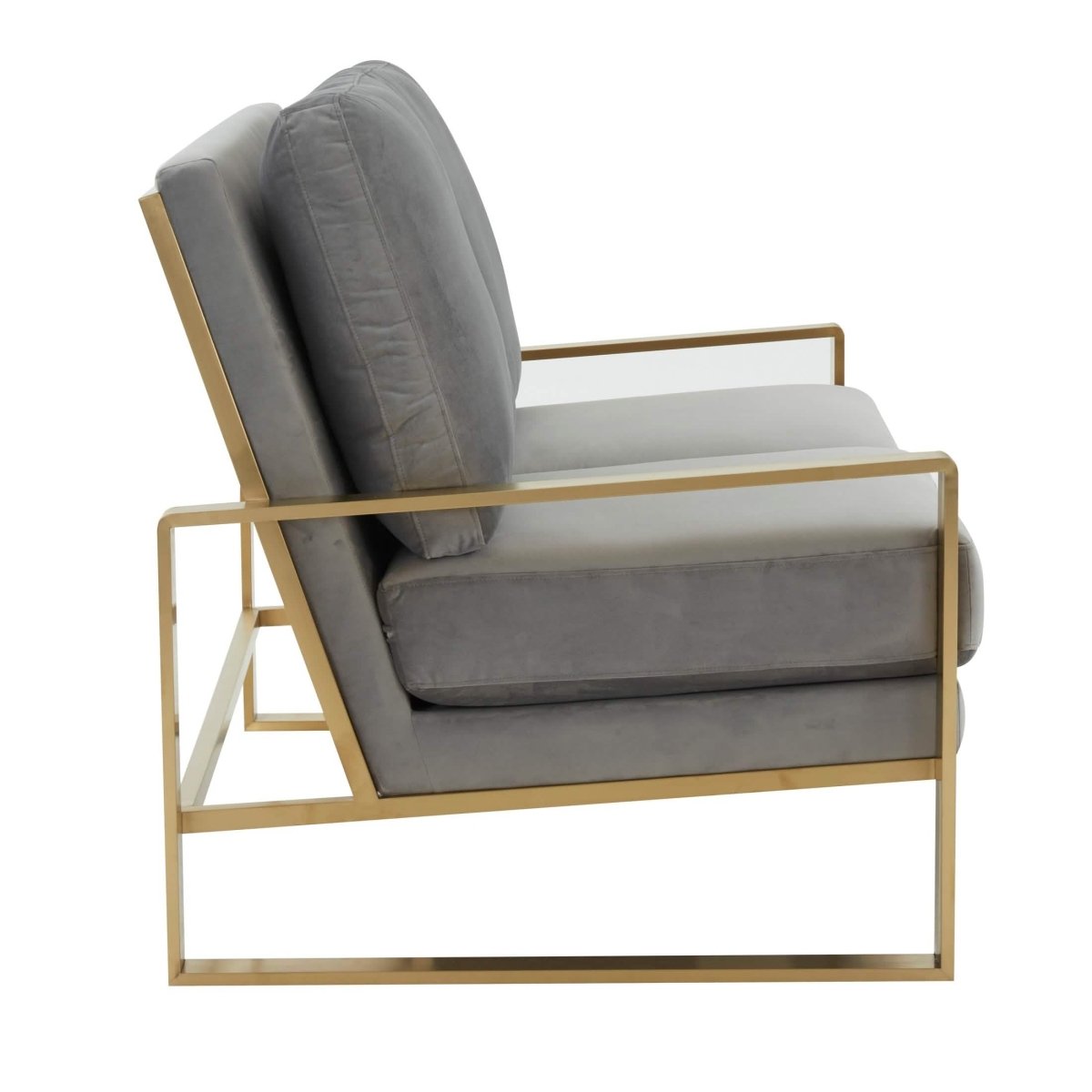 Jefferson Contemporary Velvet/Leather Loveseat with Stainless Steel Frame Silver Black Sofa Leisuremod