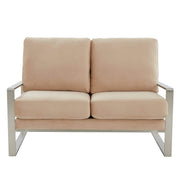 Jefferson Contemporary Velvet/Leather Loveseat with Stainless Steel Frame Velvet Gold Orange Sofa Leisuremod