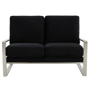 Jefferson Contemporary Velvet/Leather Loveseat with Stainless Steel Frame Velvet Silver Beige Sofa Leisuremod