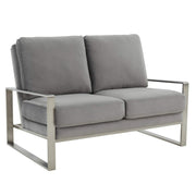 Jefferson Contemporary Velvet/Leather Loveseat with Stainless Steel Frame Velvet Silver Light Grey Sofa Leisuremod