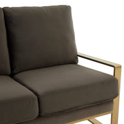 Jefferson Contemporary Velvet/Leather Loveseat with Stainless Steel Frame Silver Black Sofa Leisuremod