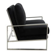 Jefferson Contemporary Velvet/Leather Loveseat with Stainless Steel Frame Velvet Silver Beige Sofa Leisuremod