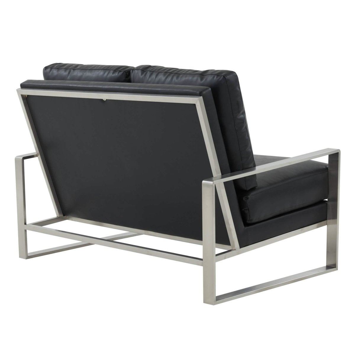 Jefferson Contemporary Velvet/Leather Loveseat with Stainless Steel Frame Leather Gold Black Sofa Leisuremod