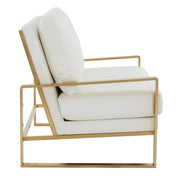 Jefferson Contemporary Velvet/Leather Loveseat with Stainless Steel Frame Leather Gold White Sofa Leisuremod