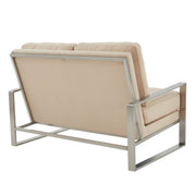 Jefferson Contemporary Velvet/Leather Loveseat with Stainless Steel Frame Velvet Silver Beige Sofa Leisuremod