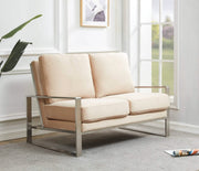 Jefferson Contemporary Velvet/Leather Loveseat with Stainless Steel Frame Velvet Gold Orange Sofa Leisuremod
