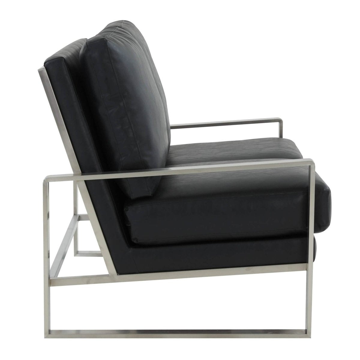Jefferson Contemporary Velvet/Leather Loveseat with Stainless Steel Frame Leather Gold Black Sofa Leisuremod