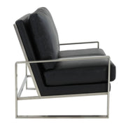 Jefferson Contemporary Velvet/Leather Loveseat with Stainless Steel Frame Leather Gold Black Sofa Leisuremod