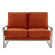 Jefferson Contemporary Velvet/Leather Loveseat with Stainless Steel Frame Velvet Silver Light Grey Sofa Leisuremod