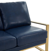 Jefferson Contemporary Velvet/Leather Loveseat with Stainless Steel Frame Leather Gold Grey Sofa Leisuremod