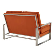 Jefferson Contemporary Velvet/Leather Loveseat with Stainless Steel Frame Velvet Silver Orange Sofa Leisuremod