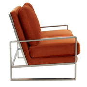 Jefferson Contemporary Velvet/Leather Loveseat with Stainless Steel Frame Velvet Silver Orange Sofa Leisuremod