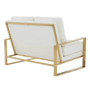 Jefferson Contemporary Velvet/Leather Loveseat with Stainless Steel Frame Leather Gold White Sofa Leisuremod