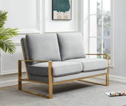 Jefferson Contemporary Velvet/Leather Loveseat with Stainless Steel Frame Silver Black Sofa Leisuremod