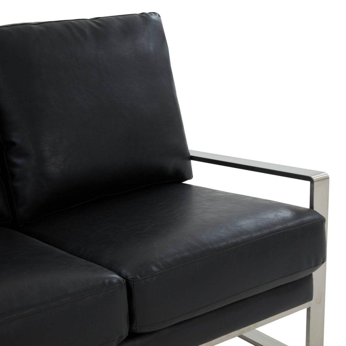 Jefferson Contemporary Velvet/Leather Loveseat with Stainless Steel Frame Leather Gold Black Sofa Leisuremod