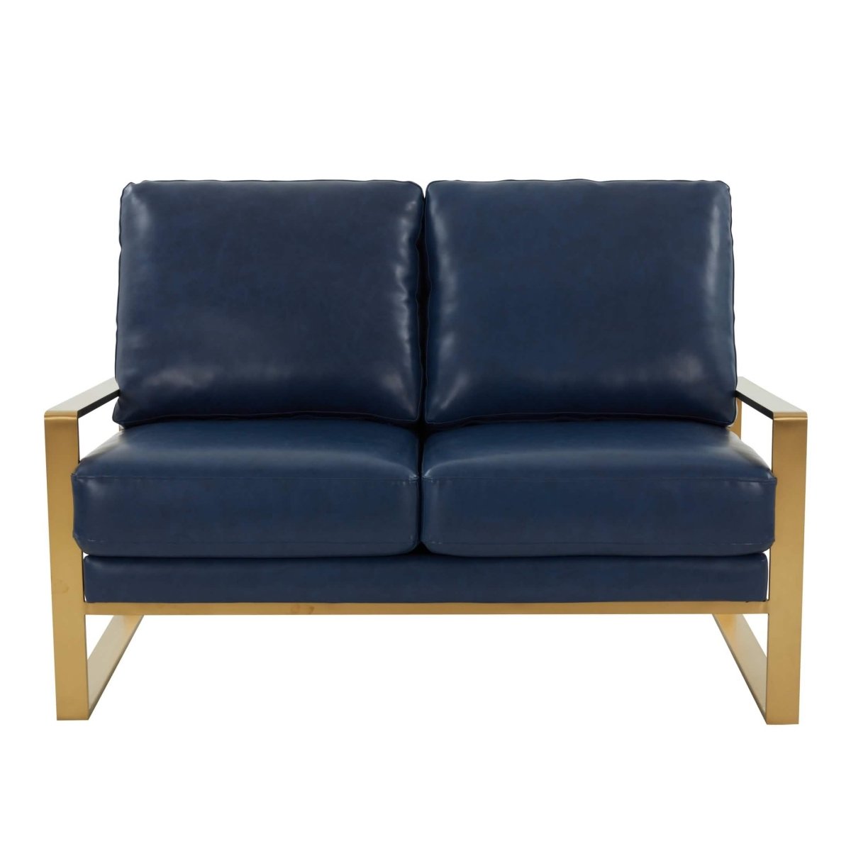Jefferson Contemporary Velvet/Leather Loveseat with Stainless Steel Frame Leather Gold Grey Sofa Leisuremod
